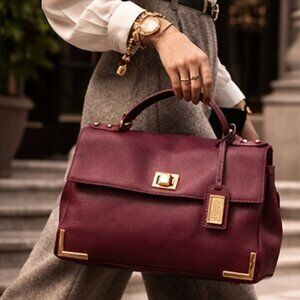 Badgley Mischka Burgundy Pebbled Leather Satchel Top Handle Crossbody